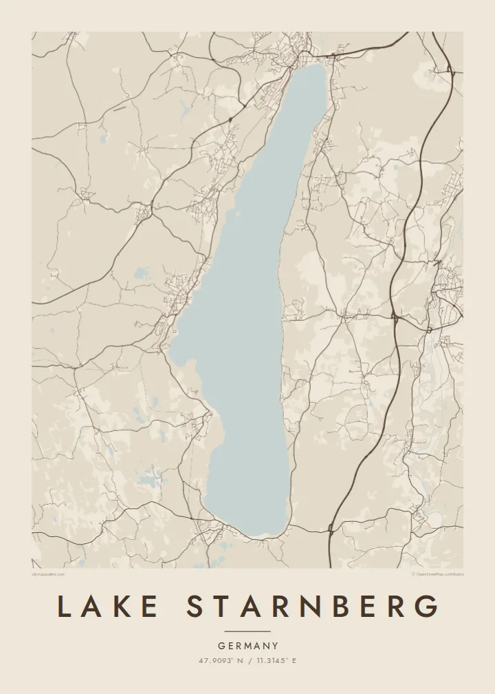 Lake Starnberg map poster — Sand style
