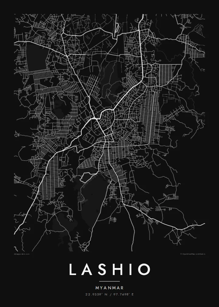 Lashio map poster — Noir style