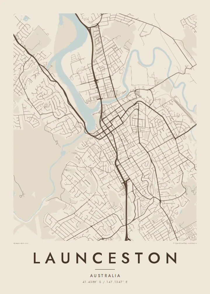 Launceston map poster — Sand style