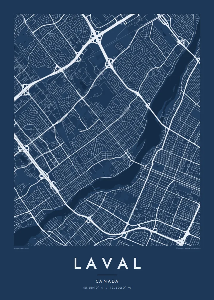 Laval map poster — Blueprint style