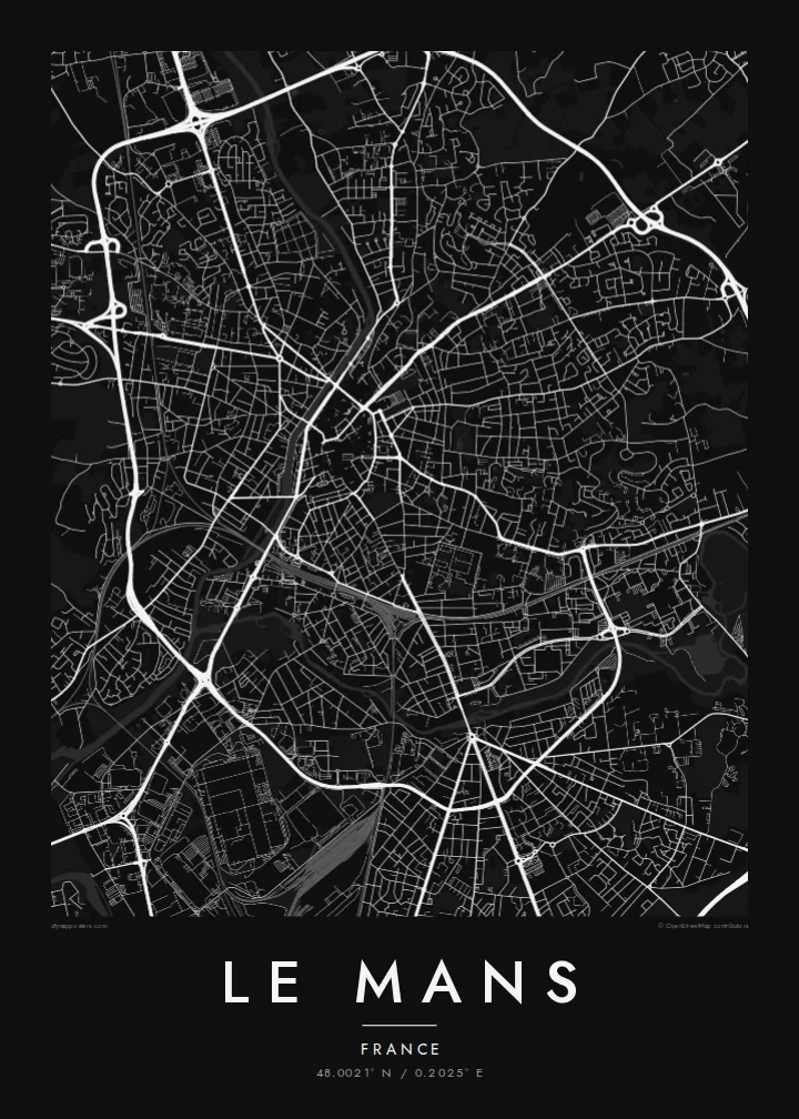 Le Mans map poster — Noir