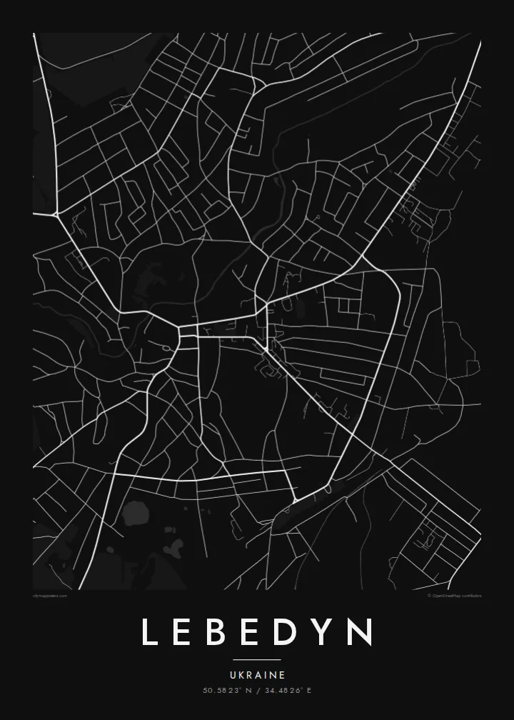 Lebedyn map poster — Noir