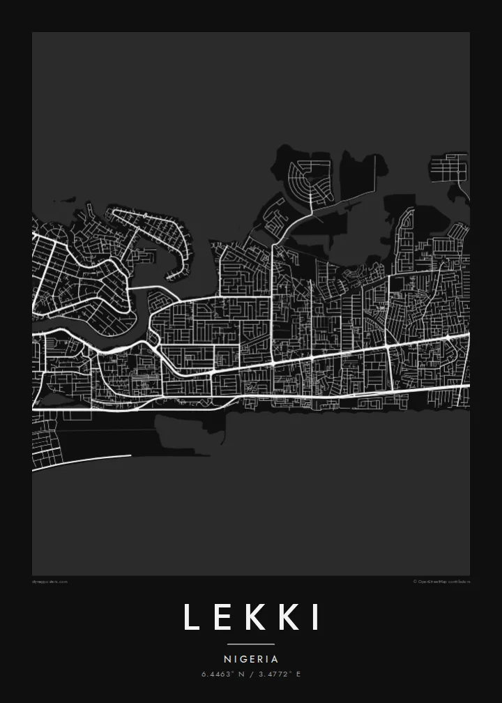 Lekki map poster — Noir style