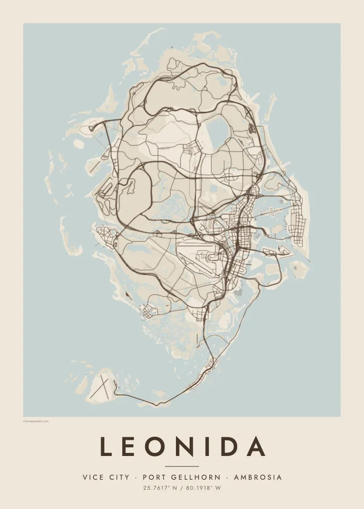 Leonida map poster — Sand
