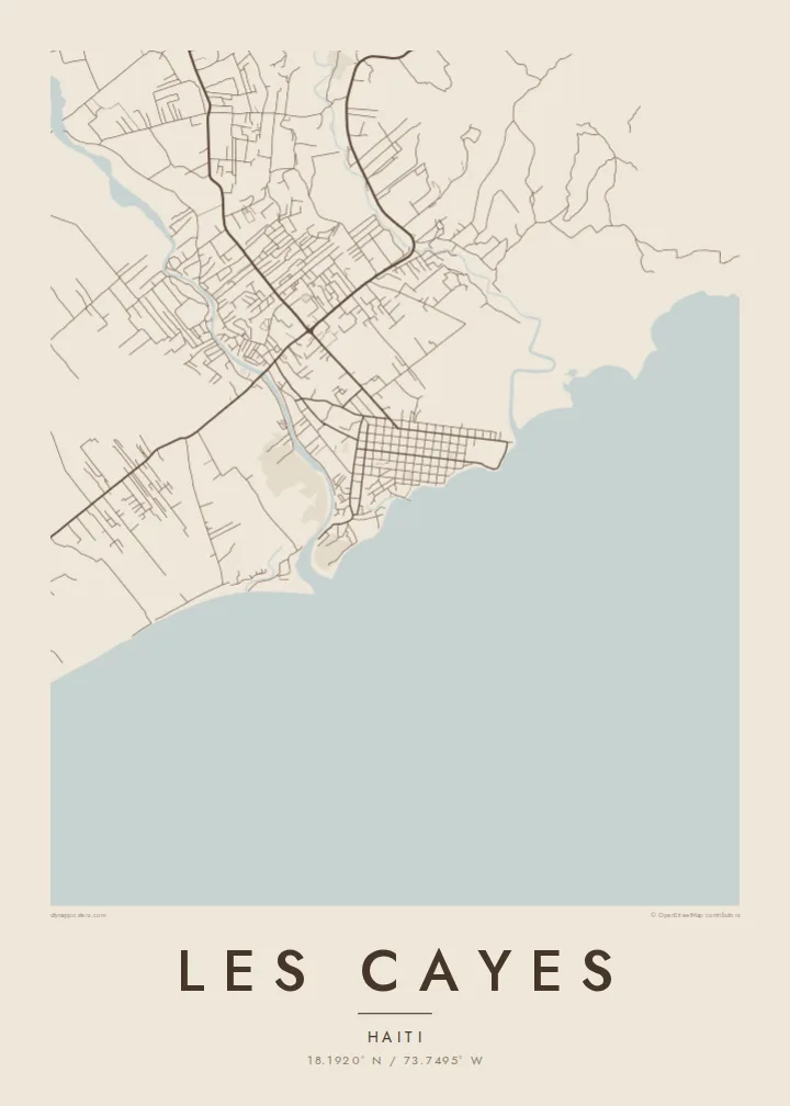 Les Cayes map poster — Sand