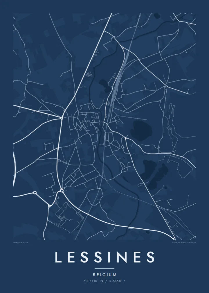 Lessines map poster — Blueprint style
