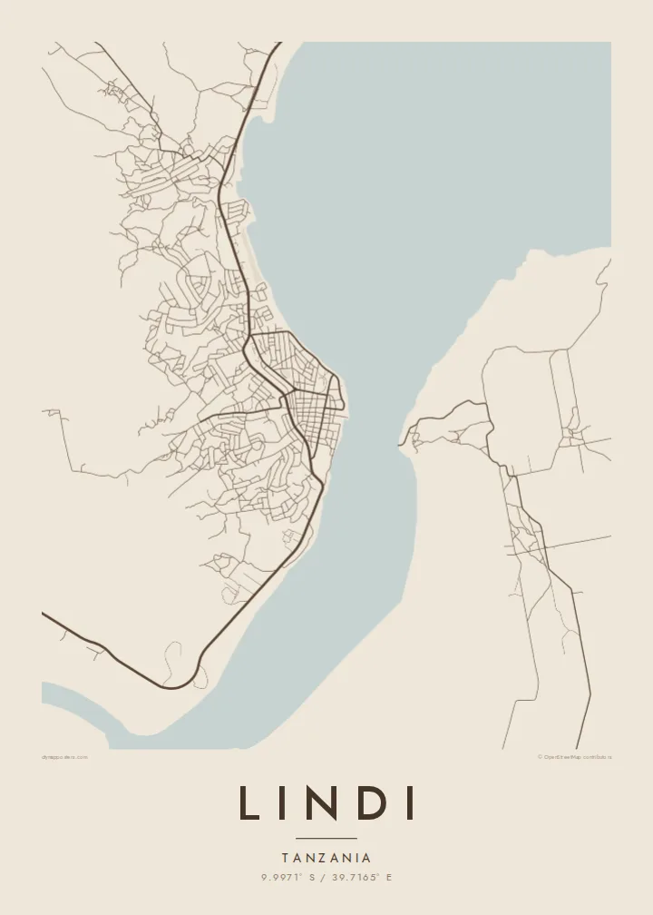 Lindi map poster — Sand
