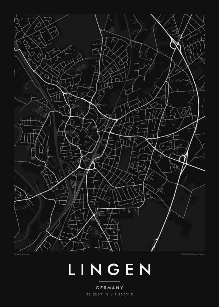 Lingen map poster — Noir