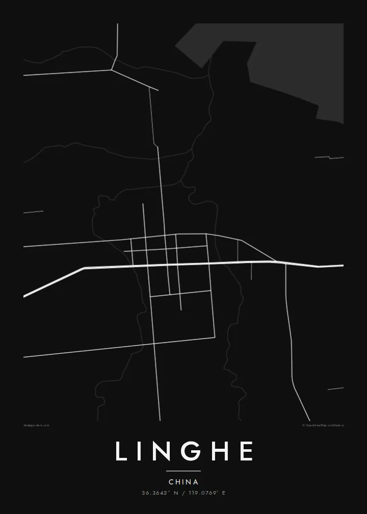 Linghe map poster — Noir style