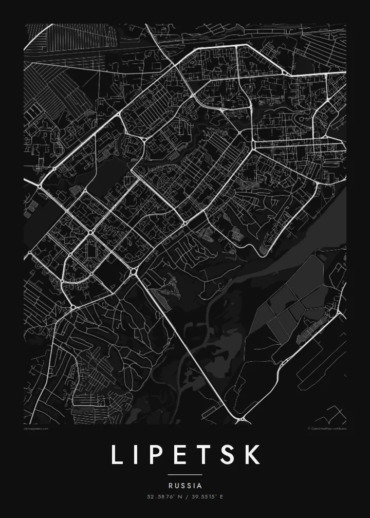 Lipetsk map poster — Noir