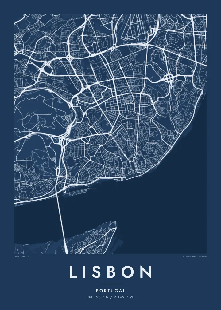 Lisbon map poster — Blueprint