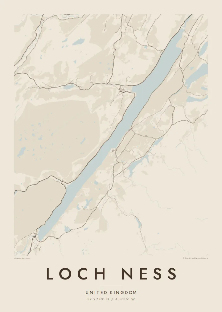 Loch Ness map poster — Sand style