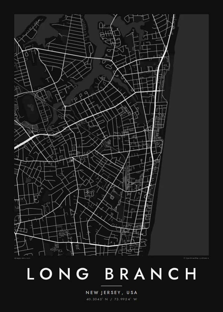 Long Branch map poster — Noir