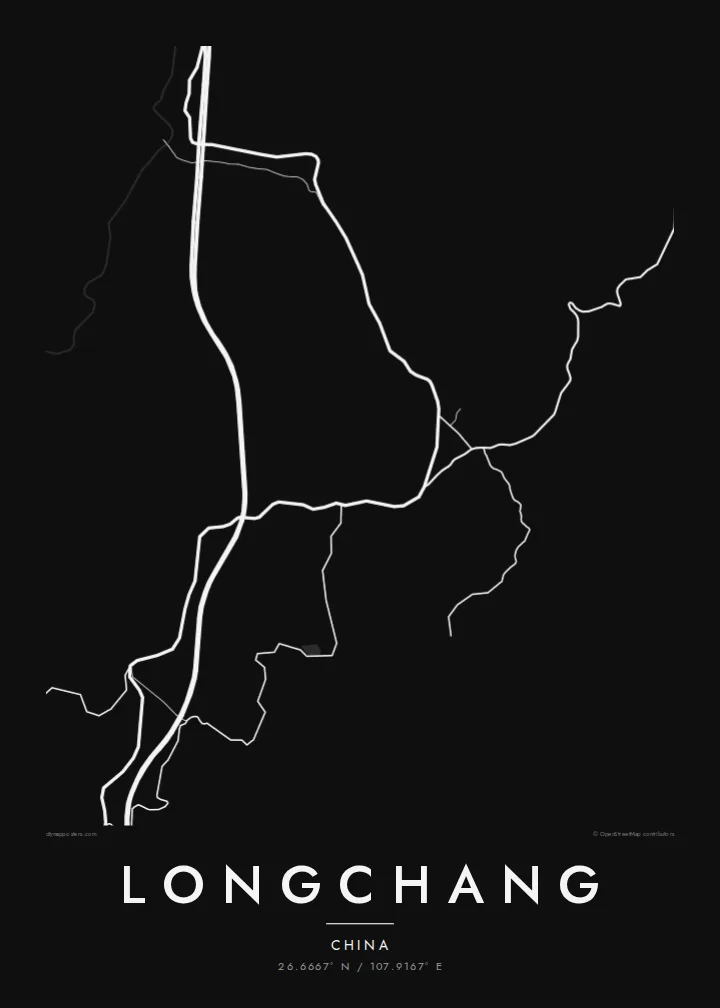 Longchang map poster — Noir style