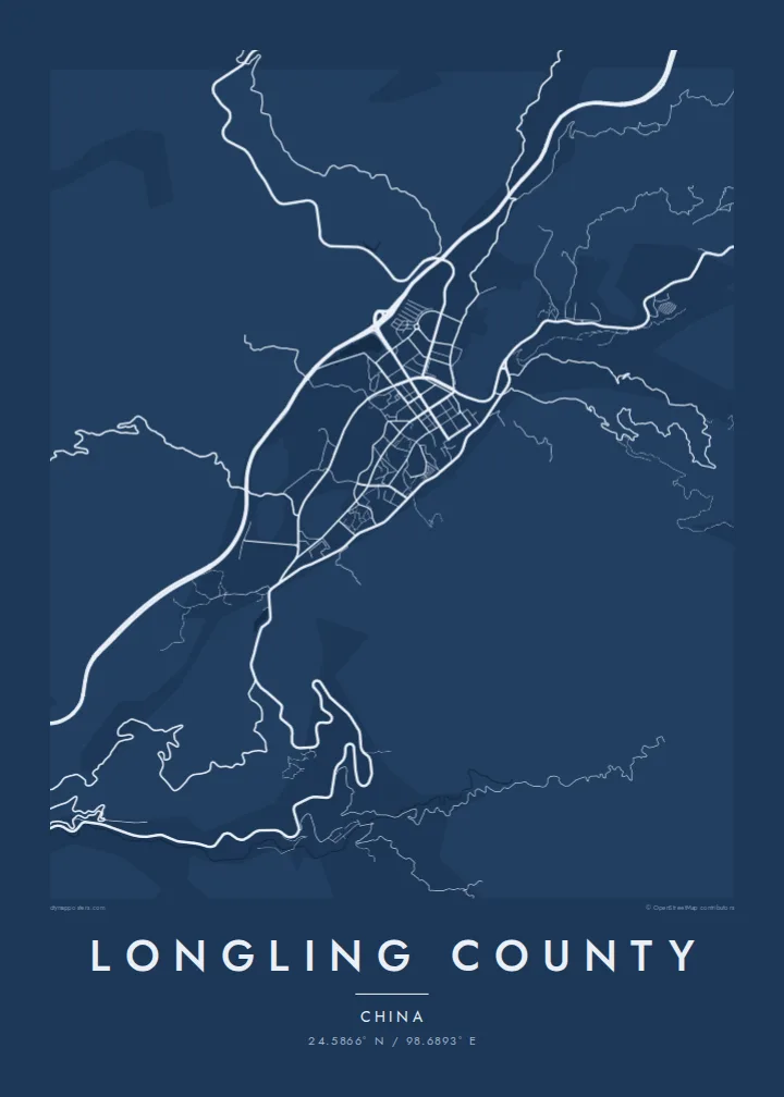 Longling County map poster — Blueprint