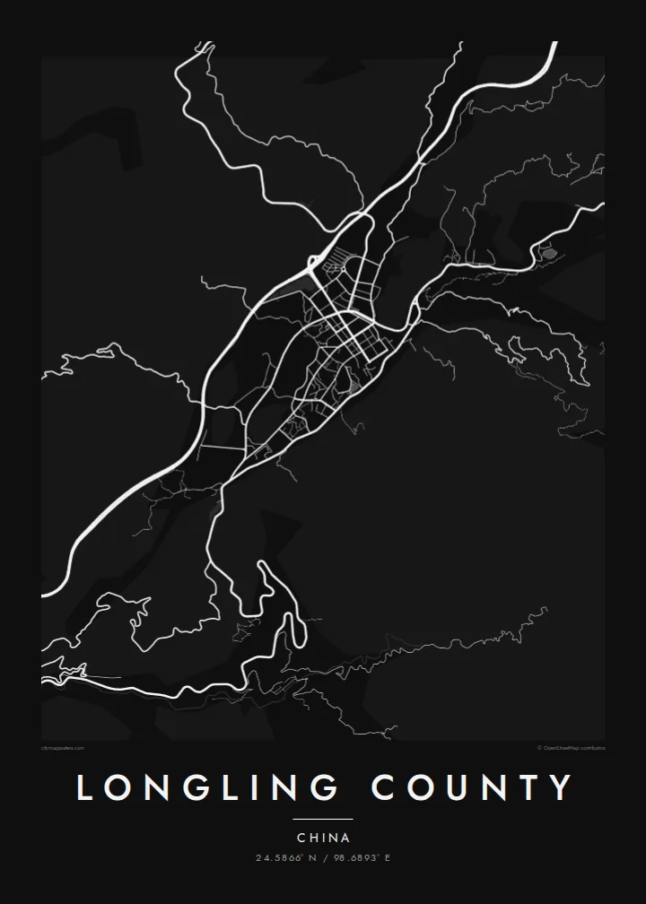 Longling County map poster — Noir