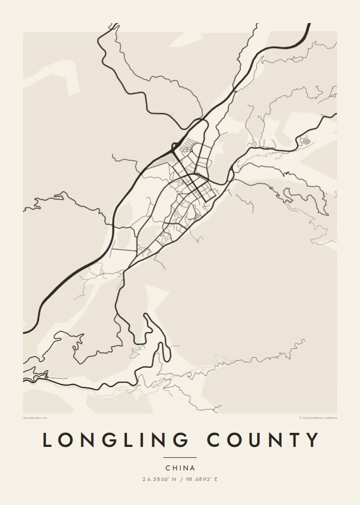 Longling County map poster — Paper