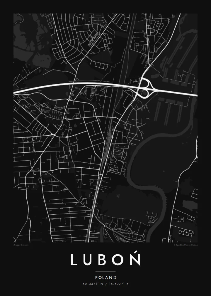 Luboń map poster — Noir style