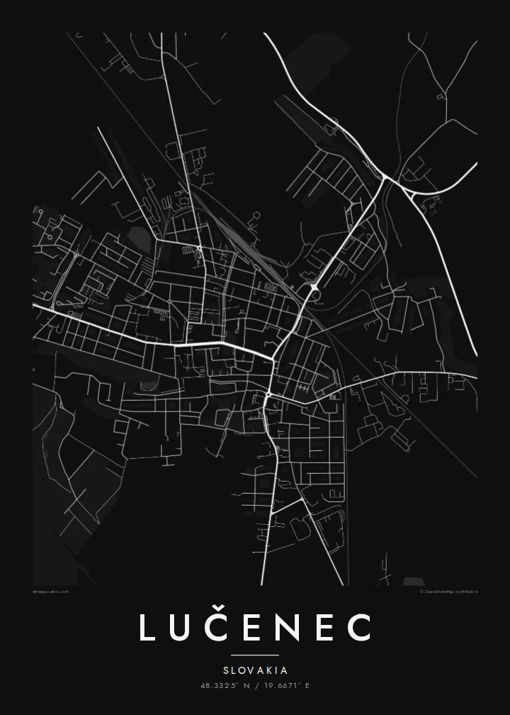Lučenec map poster — Noir style