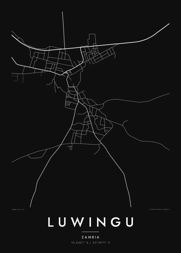 Luwingu map poster — Noir