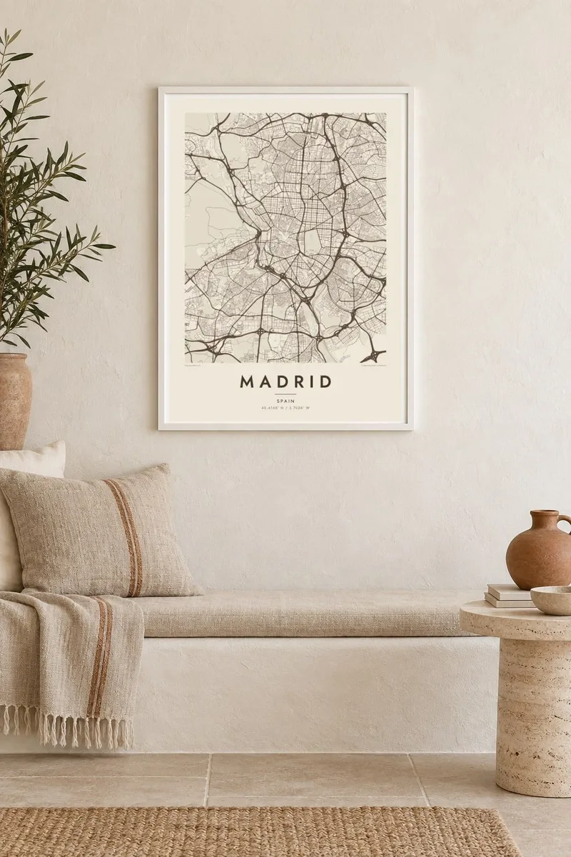 מדריד map poster in a white frame, mediterranean interior