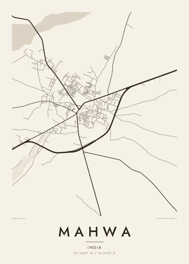 Mahwa map poster — Paper style
