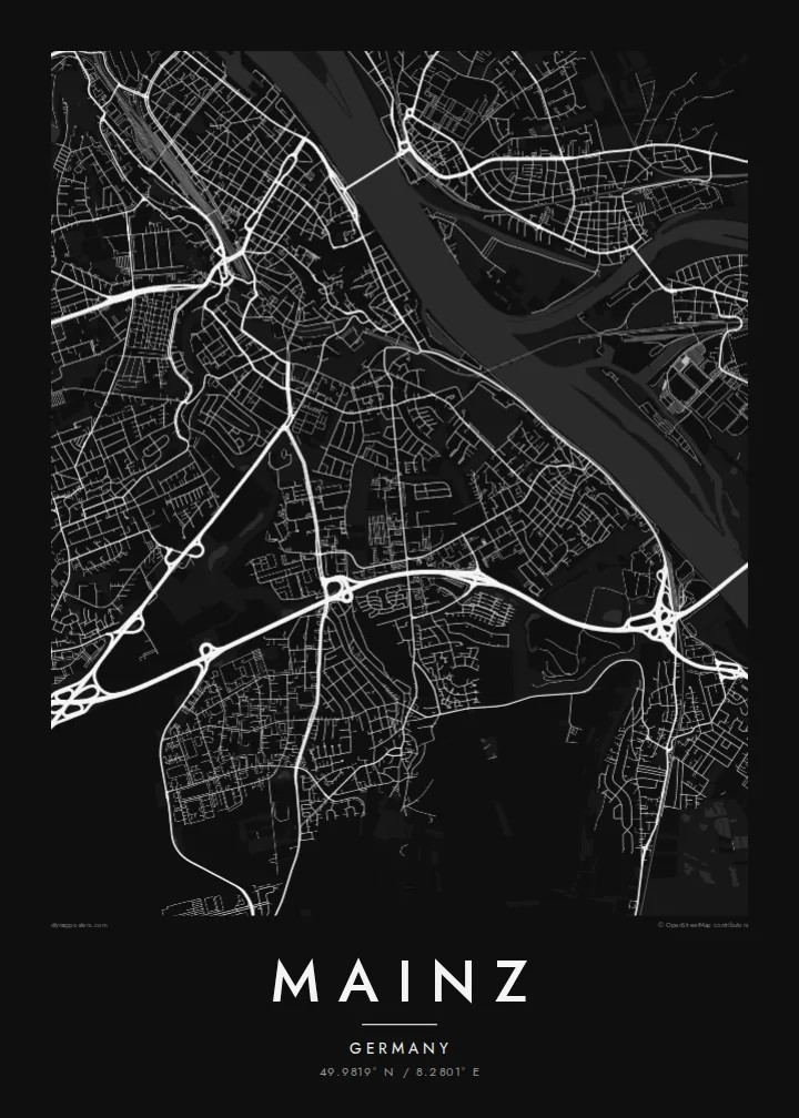Mainz map poster — Noir