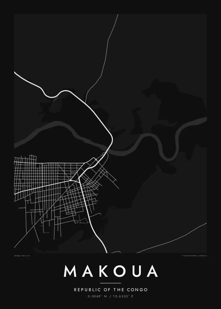 Makoua map poster — Noir style