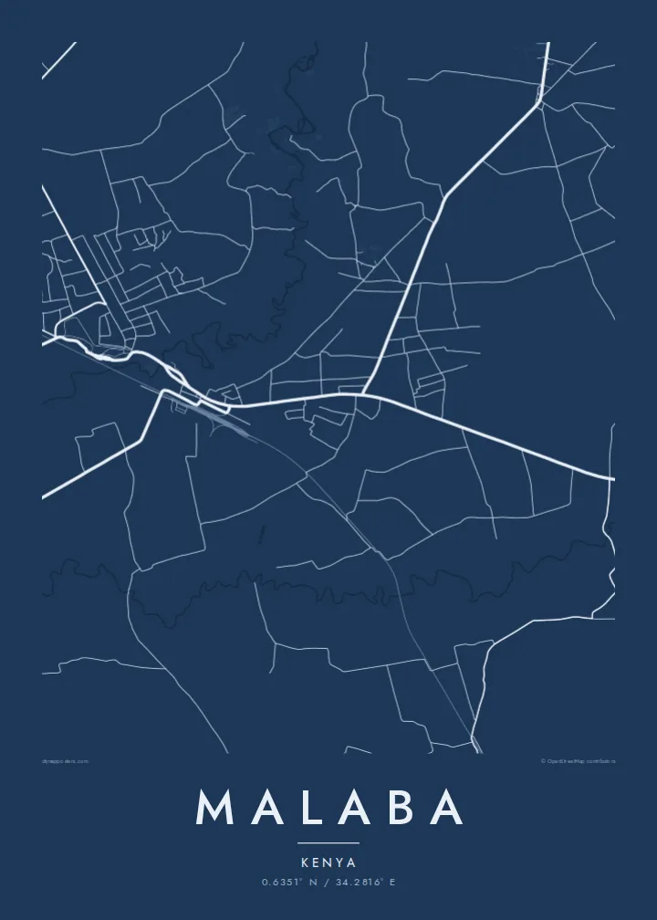 Malaba map poster — Blueprint style