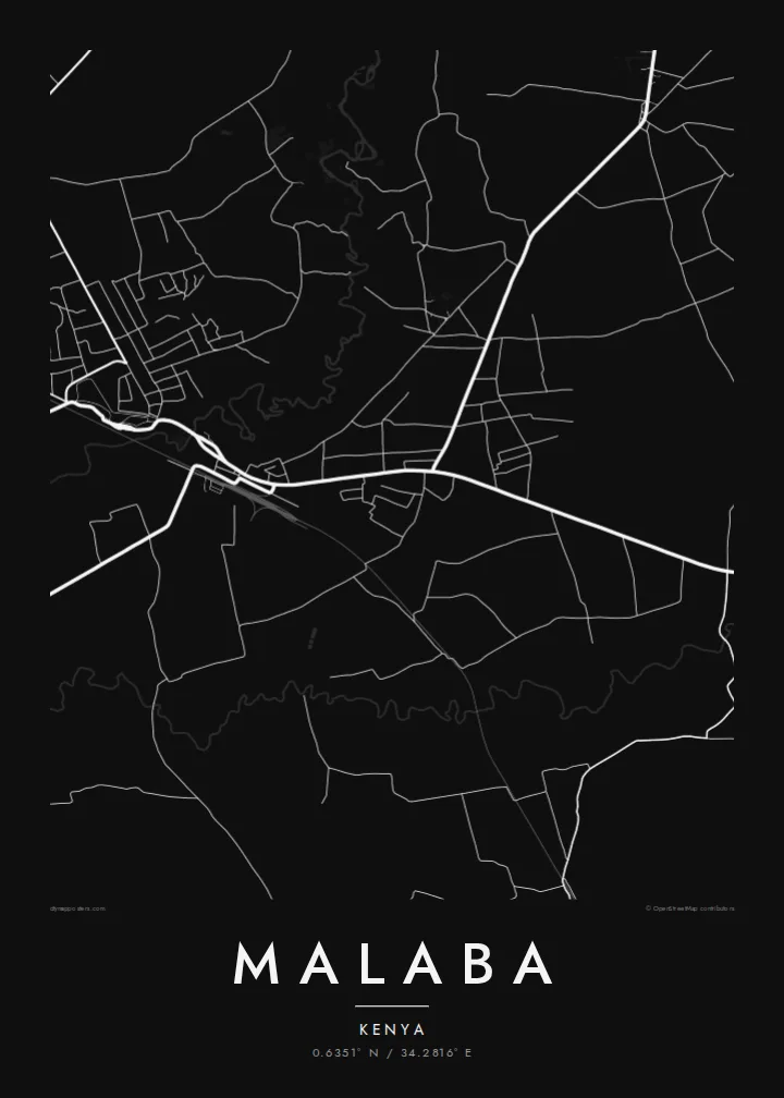 Malaba map poster — Noir style