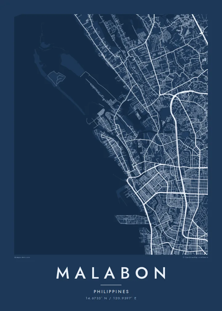 Malabon map poster — Blueprint style