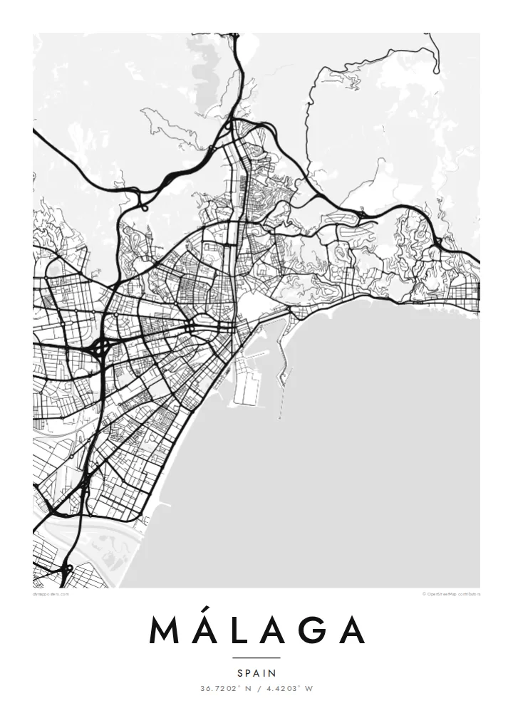 Málaga: Stadtplan-Poster