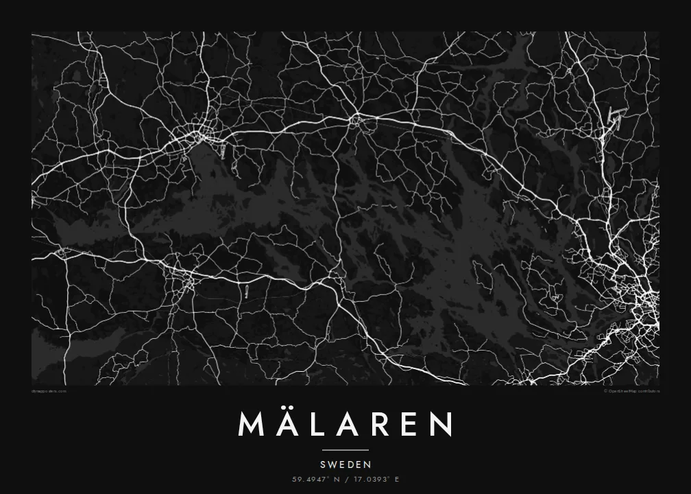 Mälaren map poster — Noir style