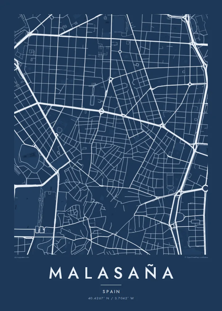 Malasaña map poster — Blueprint style