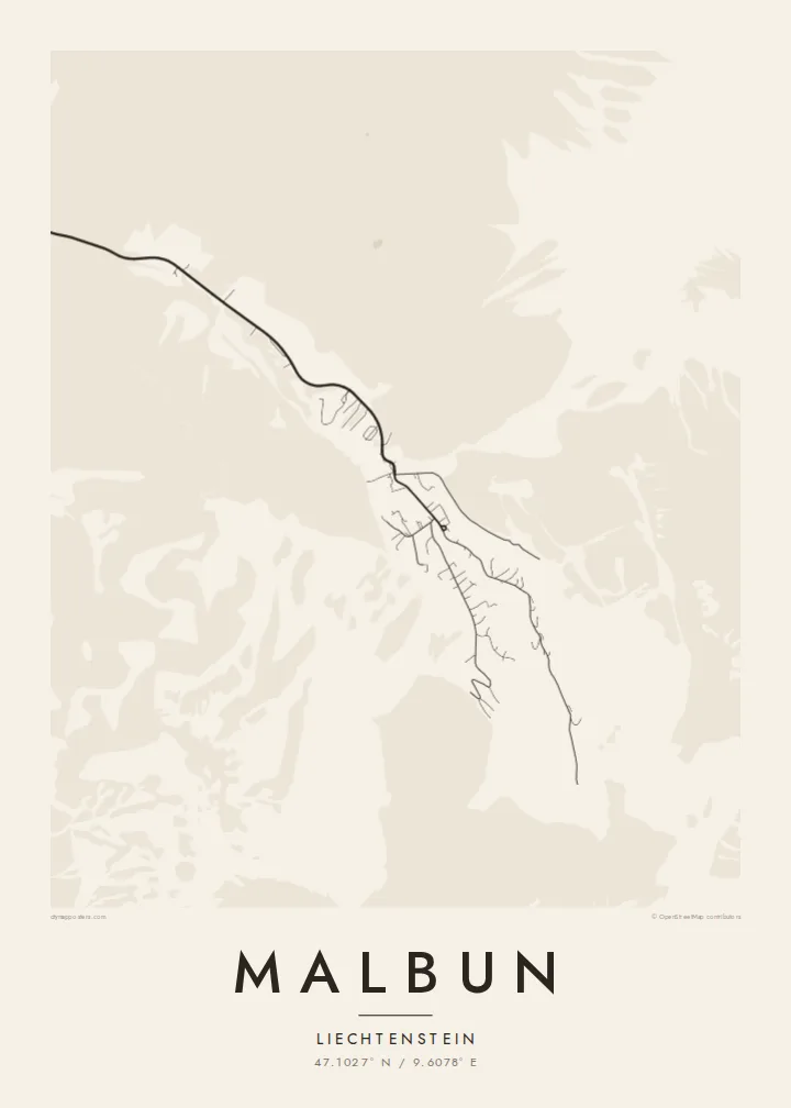 Malbun map poster — Paper style