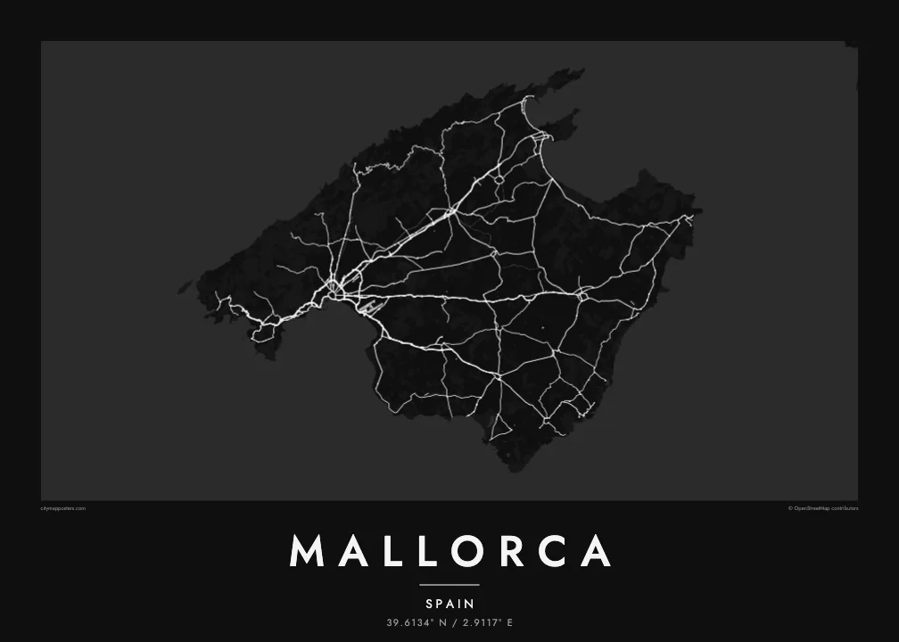 Mallorca map poster — Noir