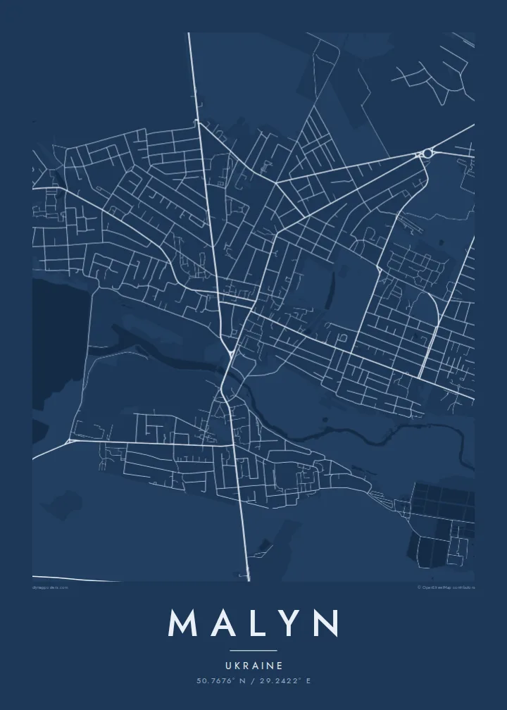 Malyn map poster — Blueprint style