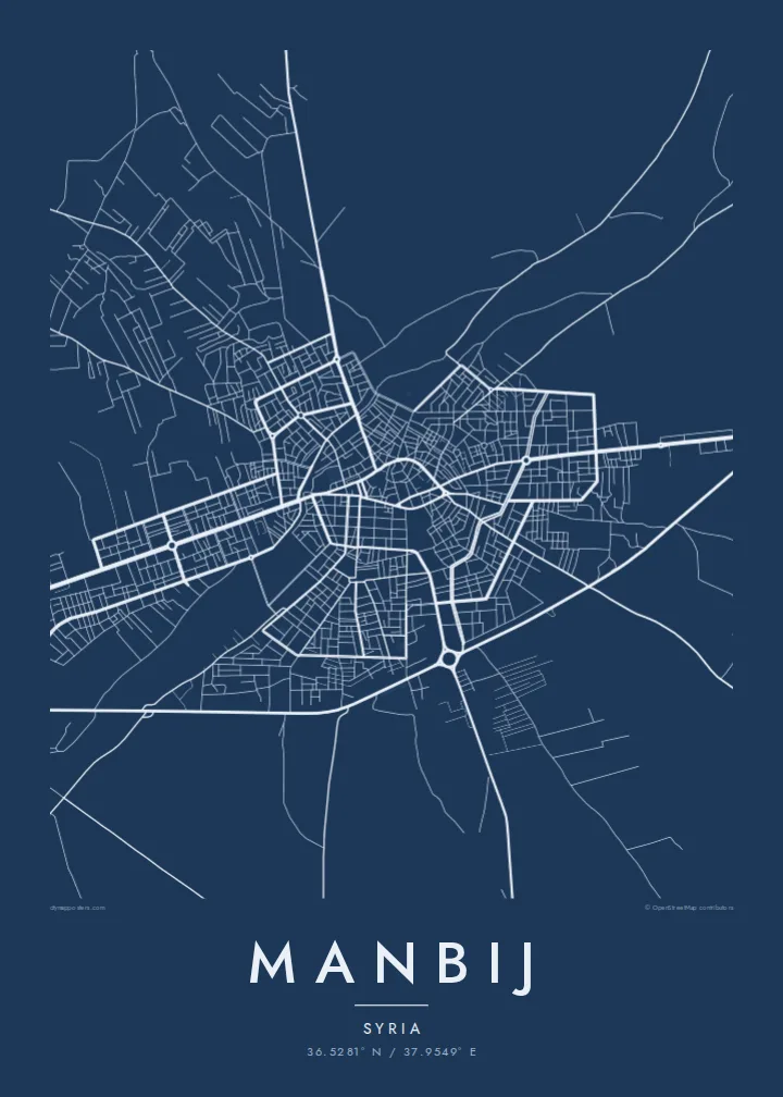 Manbij map poster — Blueprint style