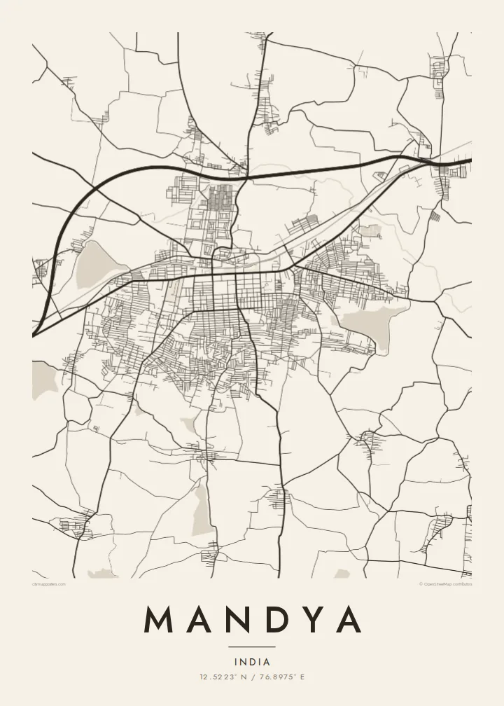 Mandya map poster — Paper style