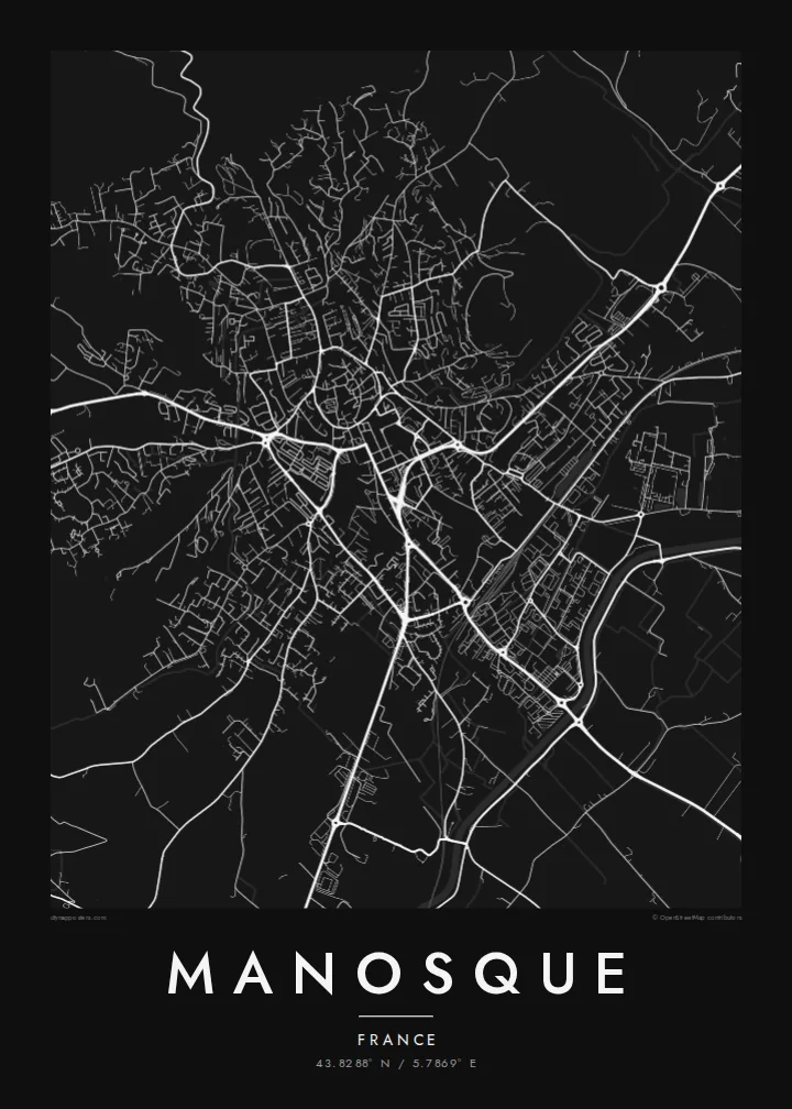 Manosque map poster — Noir style