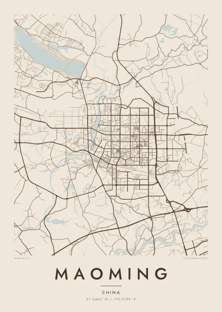 Maoming map poster — Sand