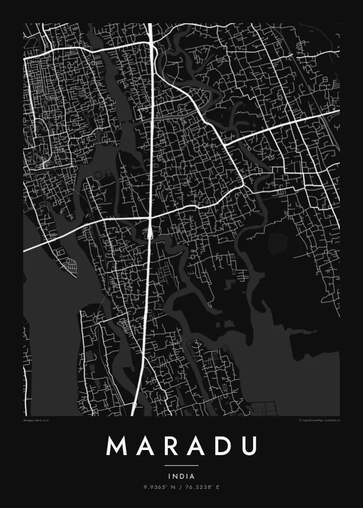 Maradu map poster — Noir style