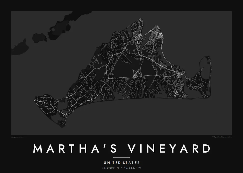 Martha's Vineyard map poster — Noir style