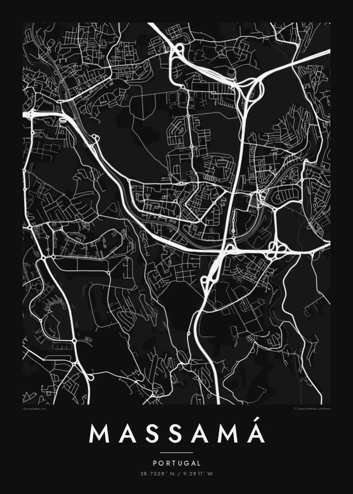 Massamá map poster — Noir