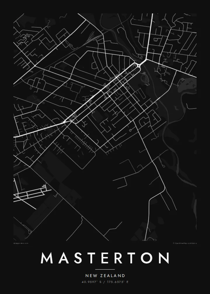 Masterton map poster — Noir style