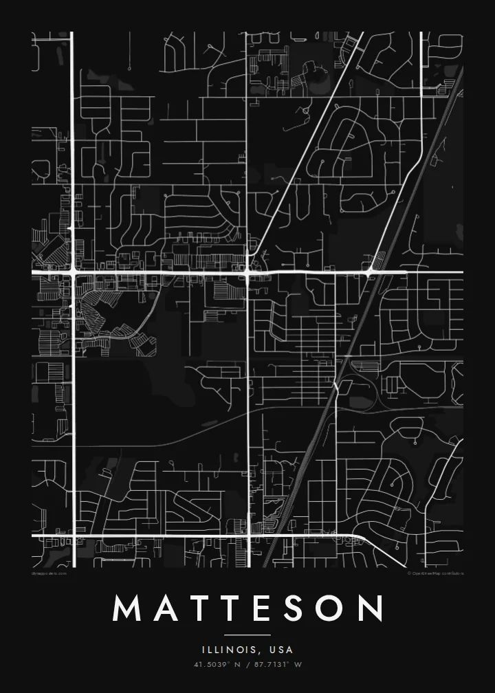 Matteson map poster — Noir style