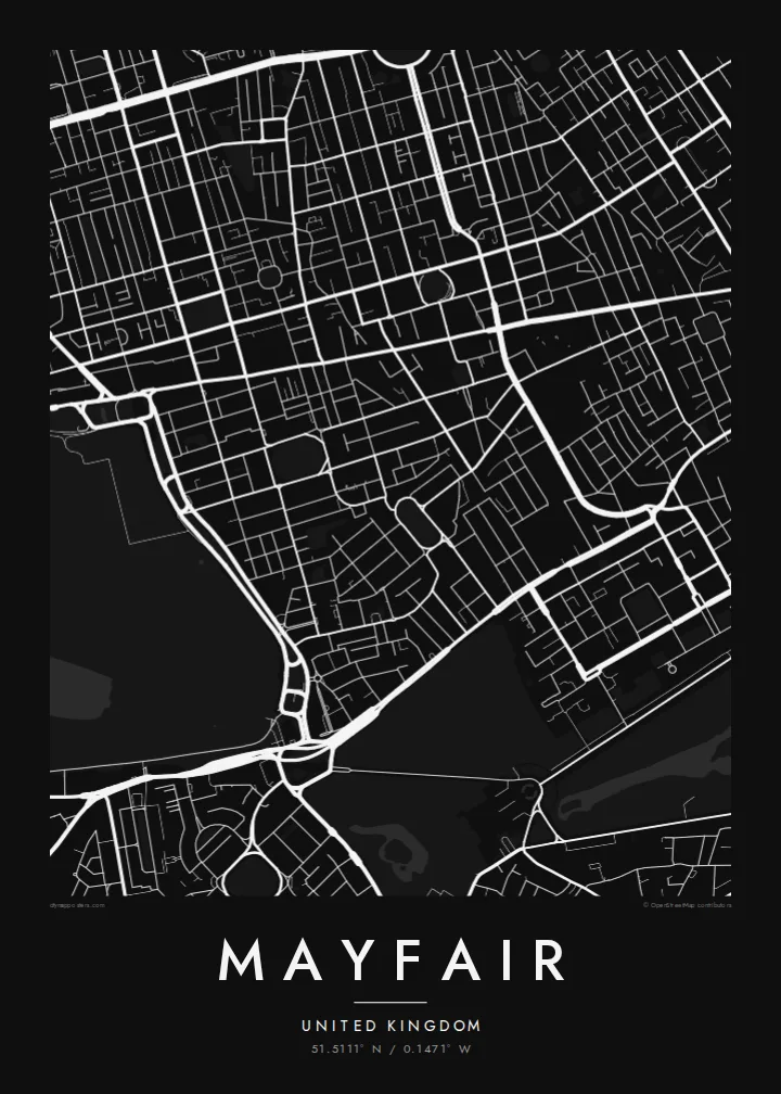 Mayfair map poster — Noir