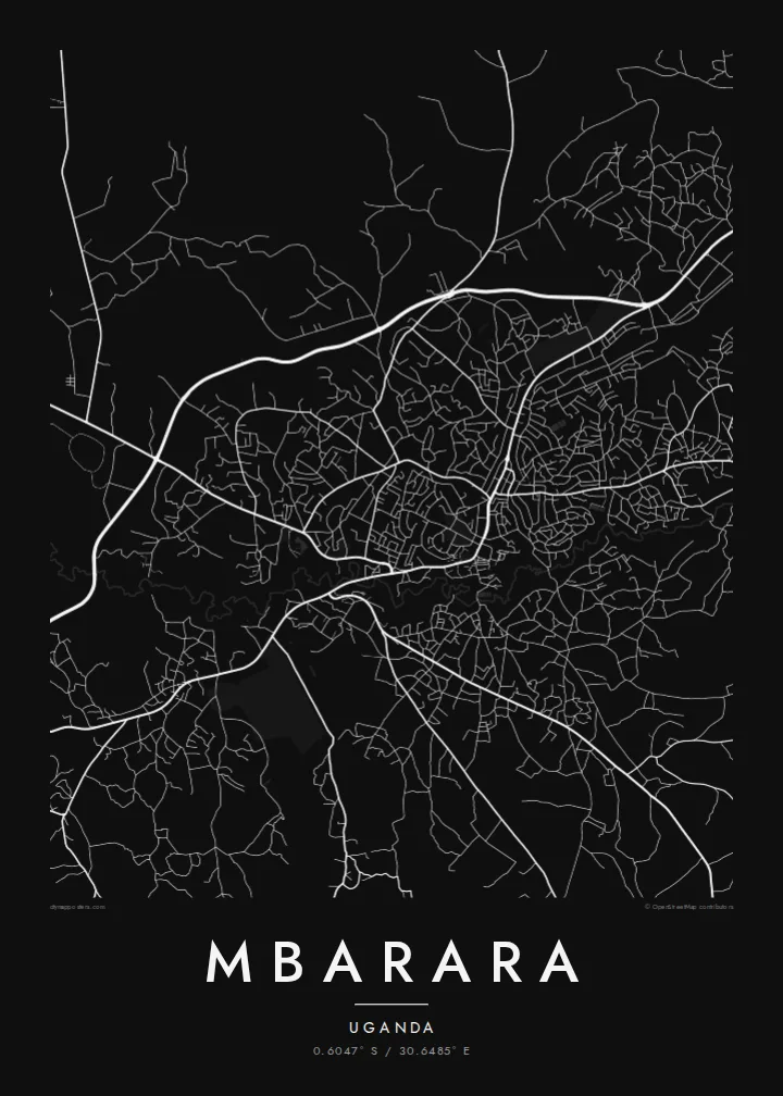 Mbarara map poster — Noir style