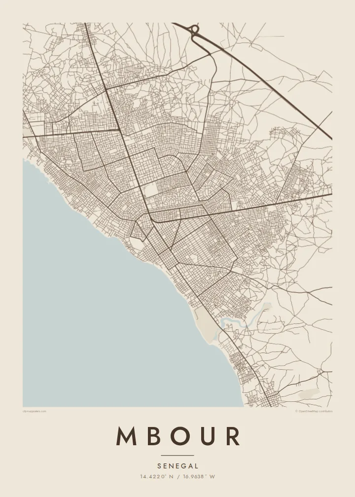 Mbour map poster — Sand
