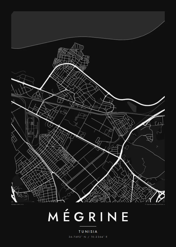 Mégrine map poster — Noir